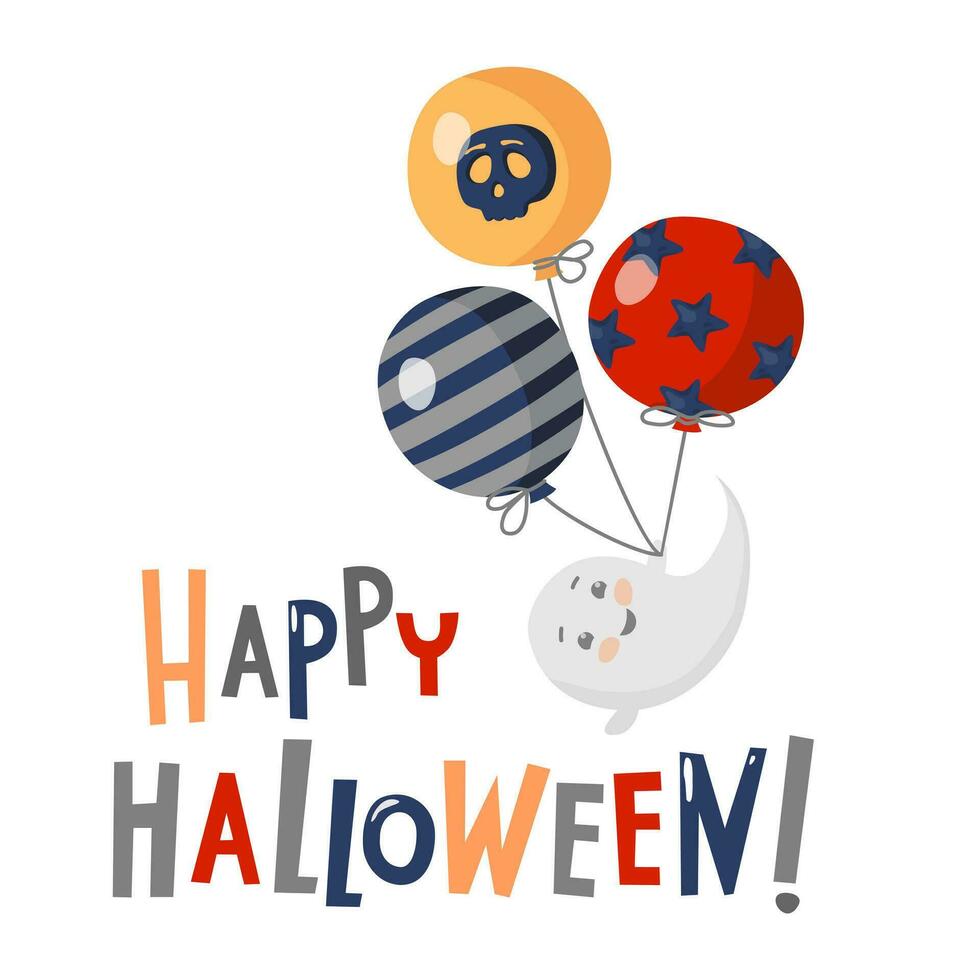 le fantôme est en volant sur Halloween des ballons. content Halloween caractères. illustré vecteur clipart.