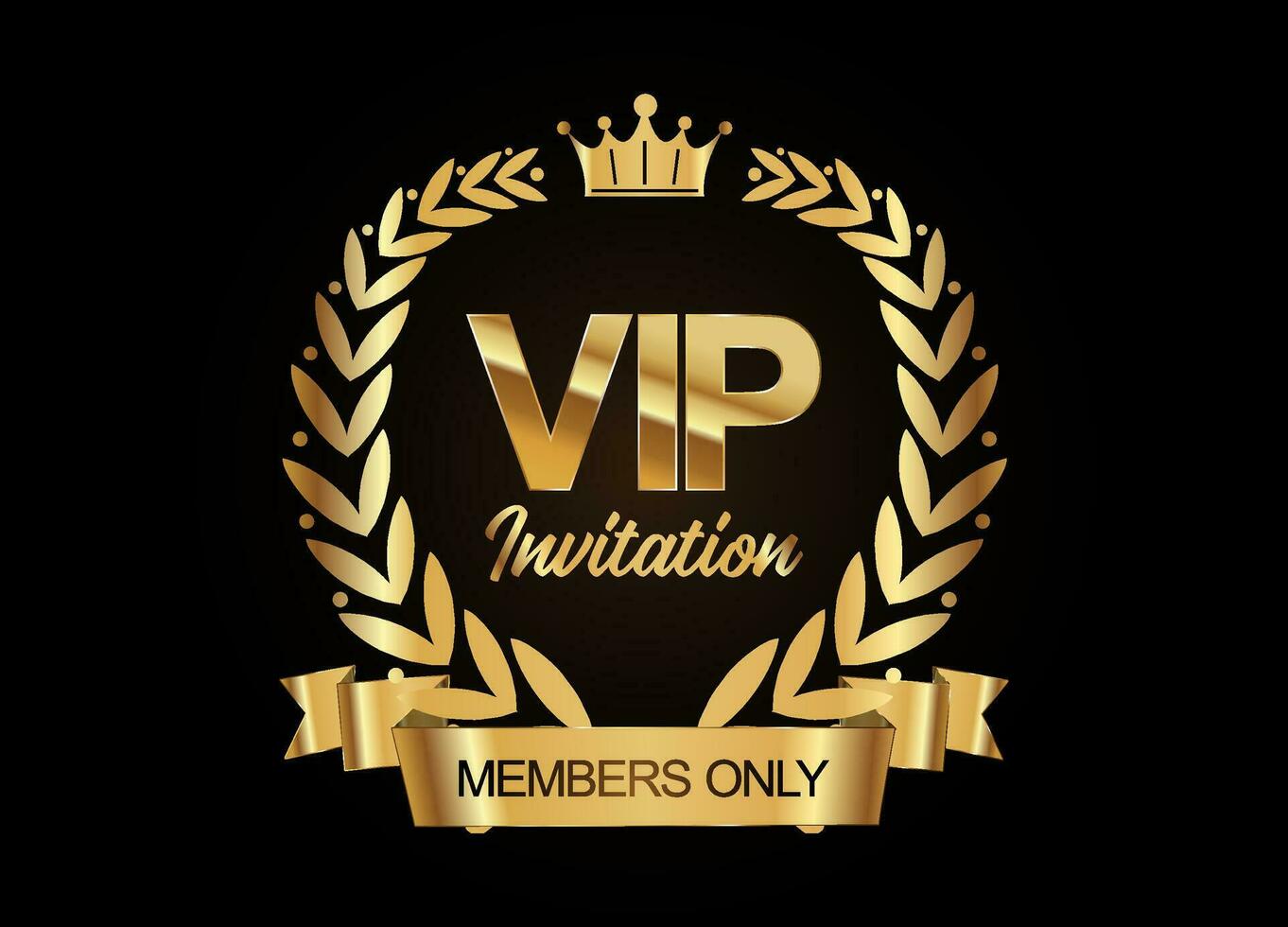 VIP membre seulement invitation d'or laurier couronne avec d'or rubans vecteur illustration