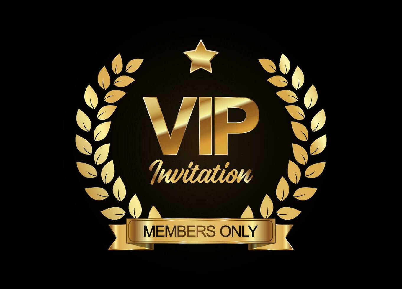 VIP membre seulement invitation d'or laurier couronne avec d'or rubans vecteur illustration