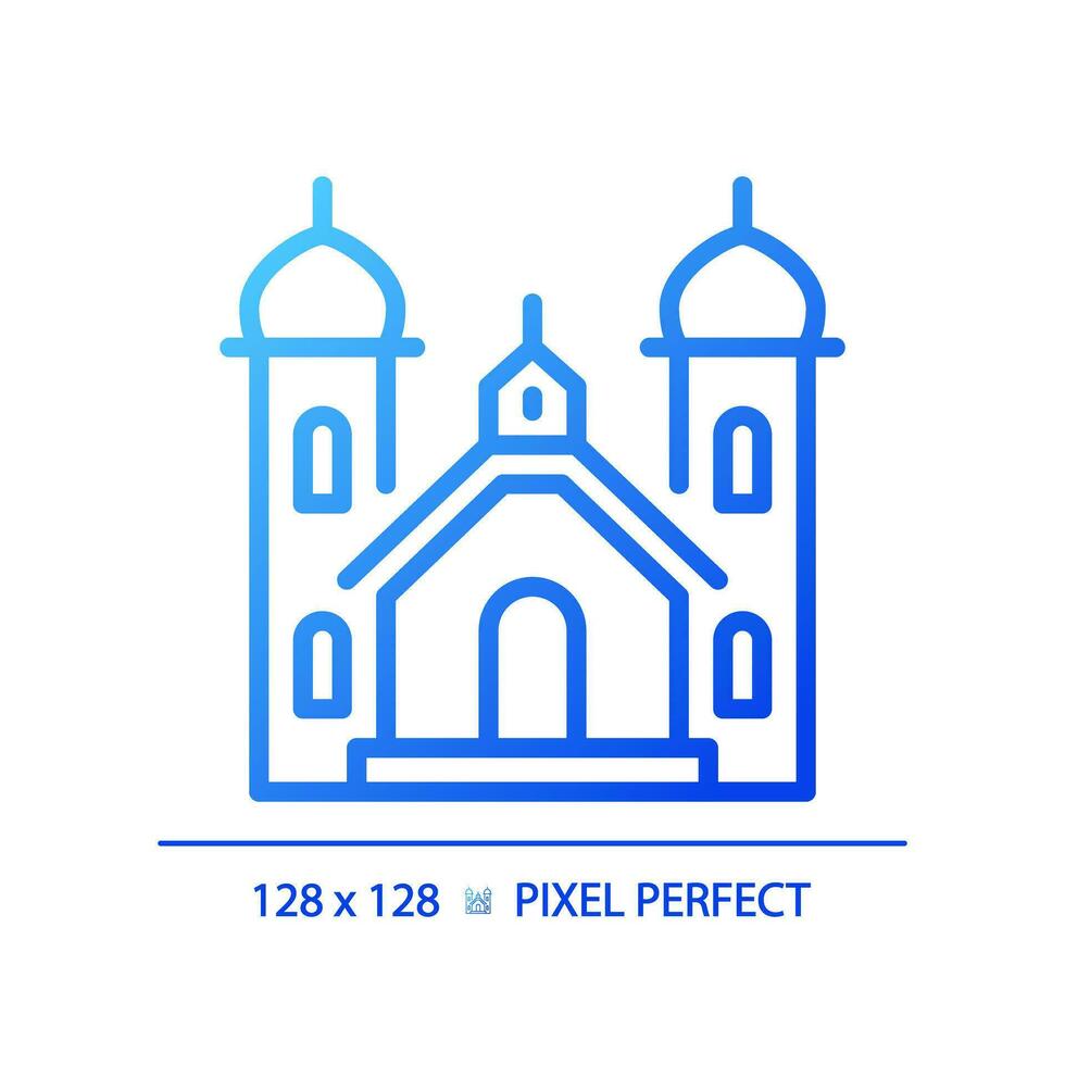 2d pixel parfait bleu pente religieux bâtiment icône, isolé vecteur, mince ligne illustration. vecteur