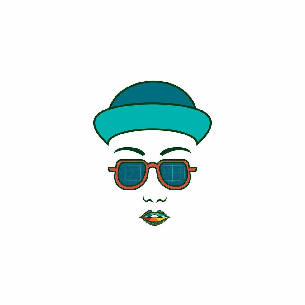 femme avec des lunettes portant bleu chapeau, beauté modes logo conception inspiration vecteur eps dix