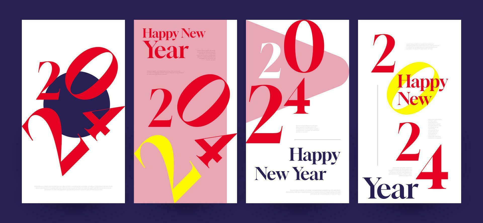 Créatif et coloré 2024 content Nouveau année affiche ensemble. adapté, pour carte, bannière, affiche, prospectus, couverture, et social médias Publier modèle vecteur