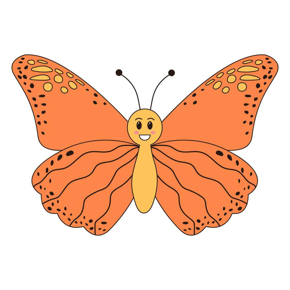 sensationnel rétro dessin animé papillon personnage. linéaire Couleur vecteur illustration