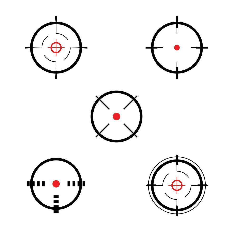 cible ou objectif icône ensemble Icônes dans noir et rouge Couleur traverser cheveux Icônes collection de 5 vecteur