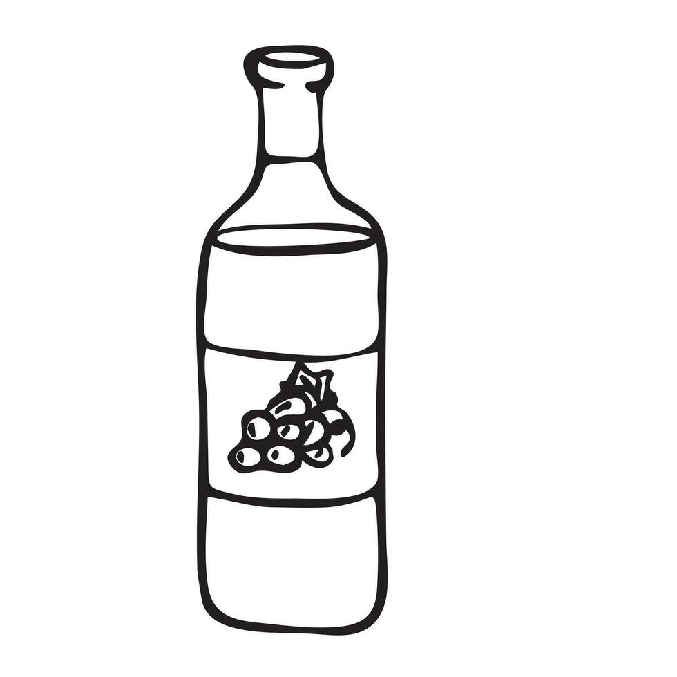 une bouteille de grain de raisin du vin. vecteur Stock illustration. griffonnage style. isolé sur une blanc Contexte.