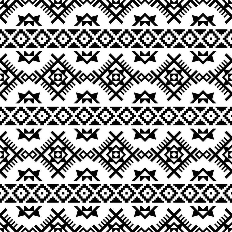 aztèque tribal traditionnel conception pour textile modèles et impression tissu. sans couture ethnique Bande modèle dans noir et blanc couleurs. abstrait géométrique style. vecteur