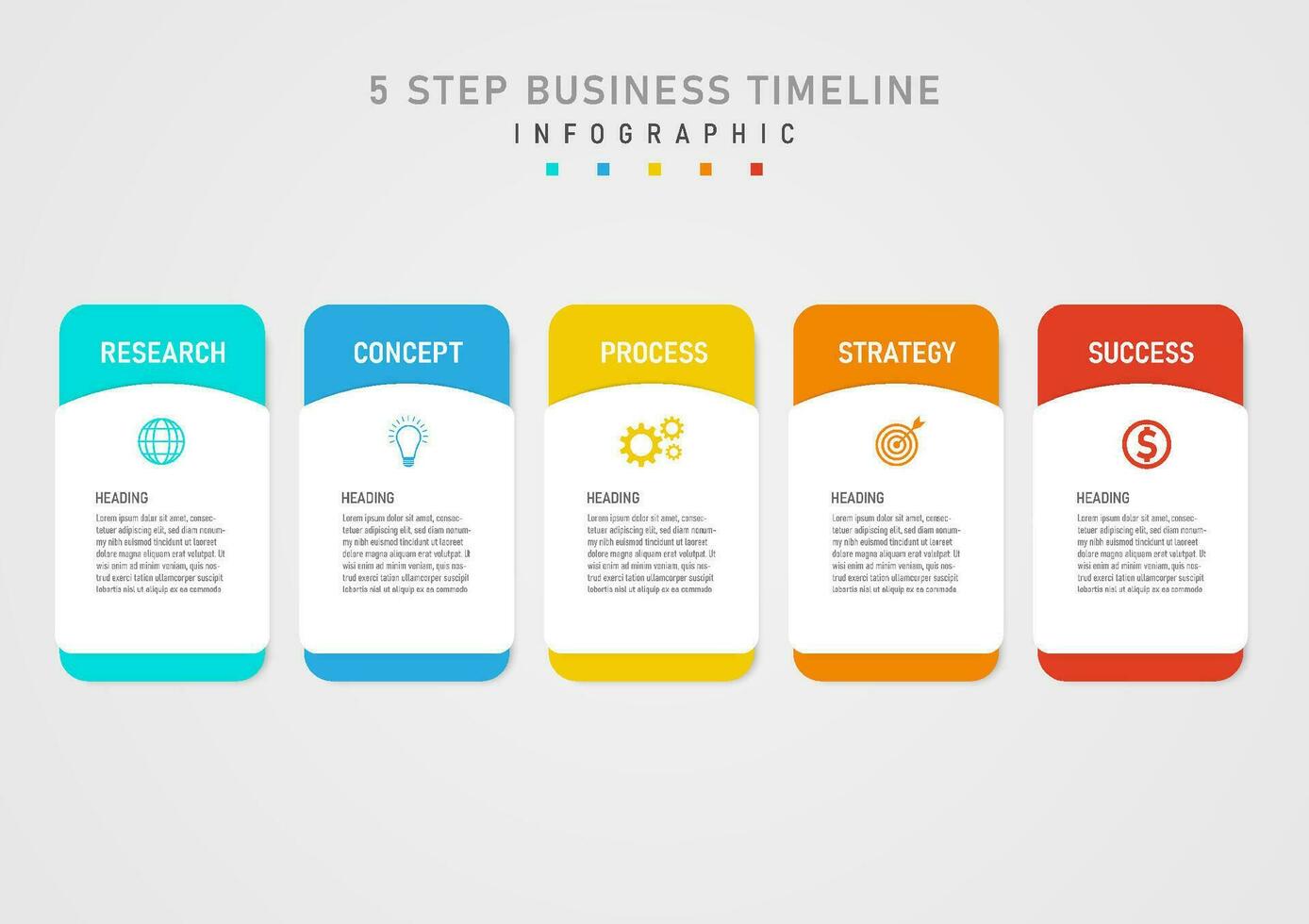 infographie modèle Facile 5 étape affaires plan pour Succès multi coloré carrés le vide espace dans le milieu des endroits des lettres et Icônes. gris pente Contexte conception pour produit, commercialisation vecteur