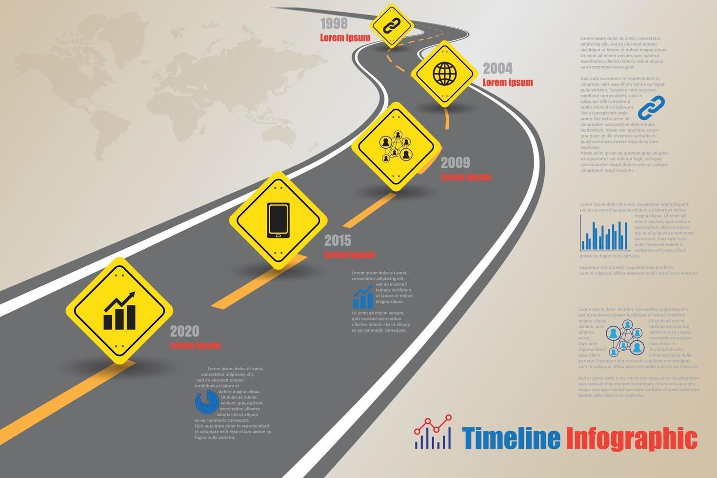 Infographie de la chronologie de la feuille de route d'entreprise avec un panneau de signalisation conçu pour un modèle de fond abstrait élément de jalon diagramme moderne technologie de processus marketing numérique données de présentation graphique illustration vectorielle vecteur