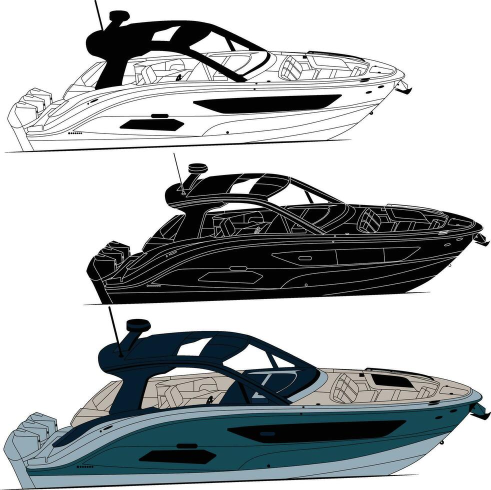 yacht vecteur, bateau vecteur, ligne art illustration. vecteur