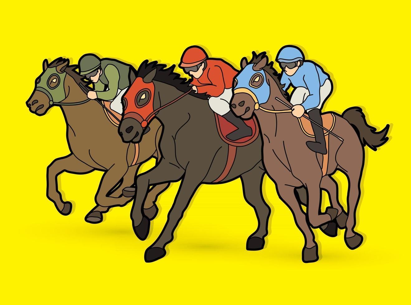 groupe de jockey équitation cheval de course vecteur