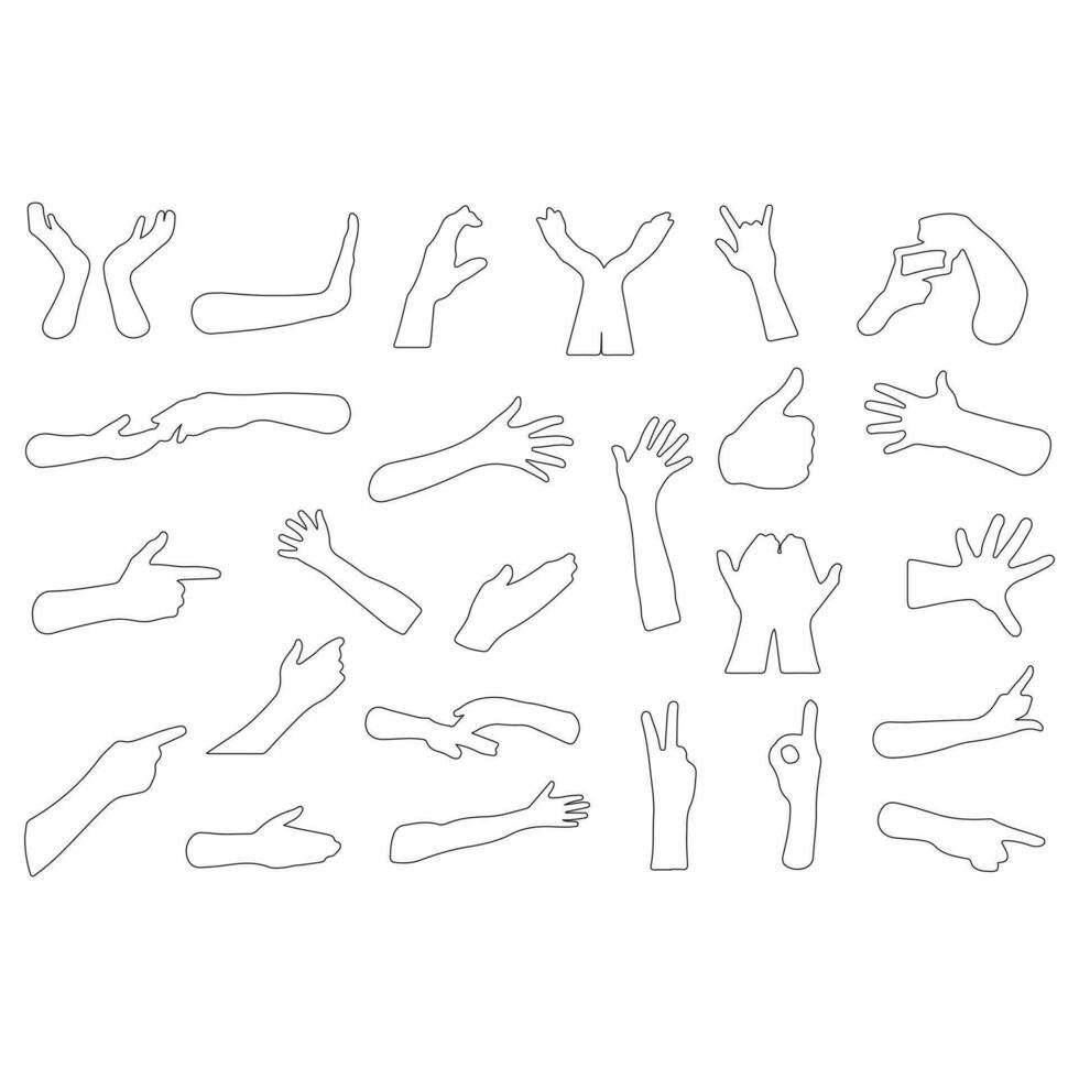 mains pose. femelle main en portant et montrer du doigt gestes, les doigts franchi, poing, paix et pouce en haut. dessin animé Humain paumes et poignet vecteur ensemble. la communication ou parlant avec emoji pour messagers