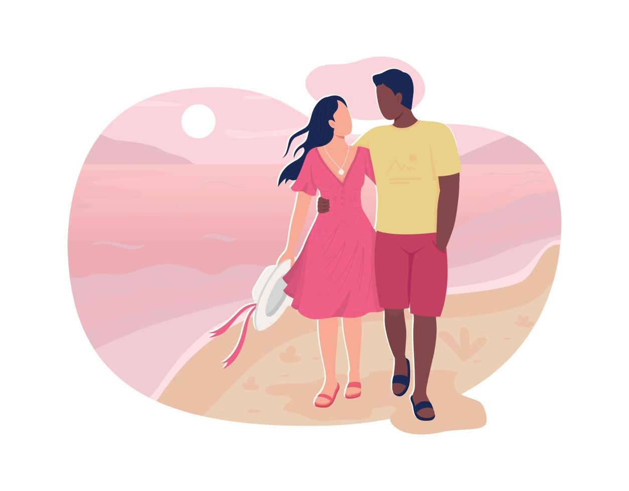 petit ami et petite amie marchent dans la bannière web de vecteur de plage