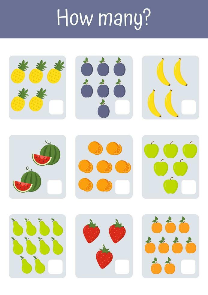 coloré vecteur des illustrations pour espiègle math apprentissage ajout, soustraction, compte. adapté pour de bonne heure enfant développement et l'école à la maison, jardins d'enfants. des légumes et des fruits mathématique listes.