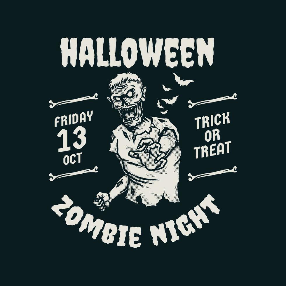 Halloween ancien étiquette vecteur illustration avec zombi monstre