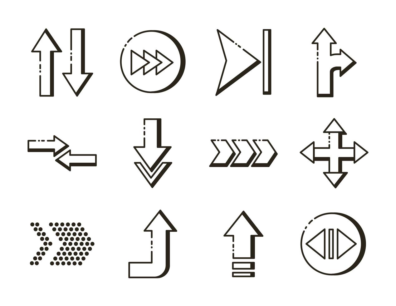 ensemble de flèches définir des icônes vecteur