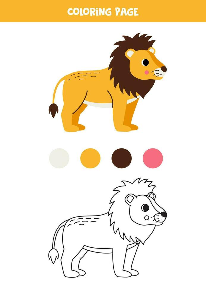 Couleur dessin animé Jaune lion. feuille de travail pour enfants. vecteur