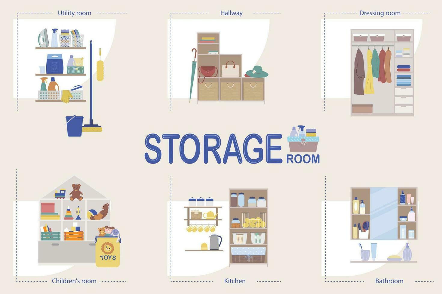 espace de rangement pièce infographie vecteur