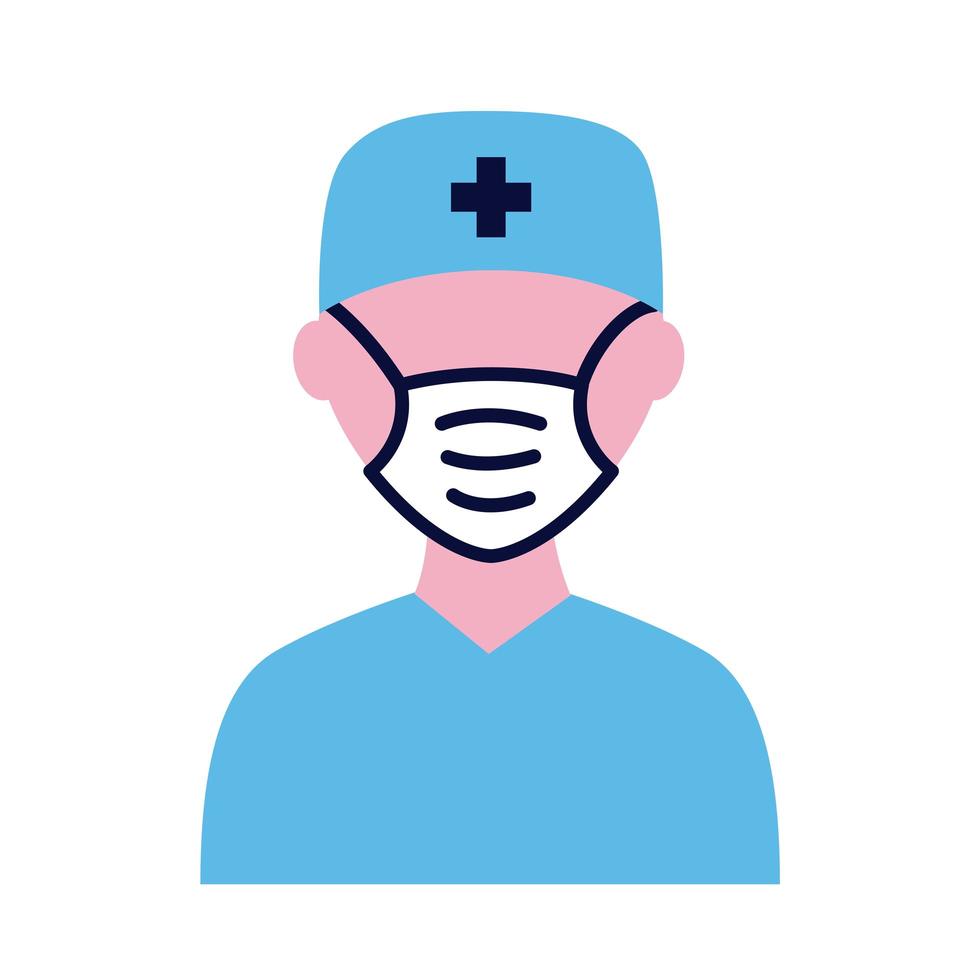 infirmier portant un masque médical icône de style plat vecteur