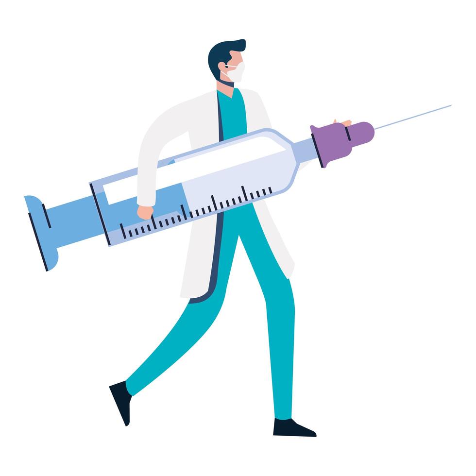 médecin portant un masque médical vaccin à seringue de levage vecteur