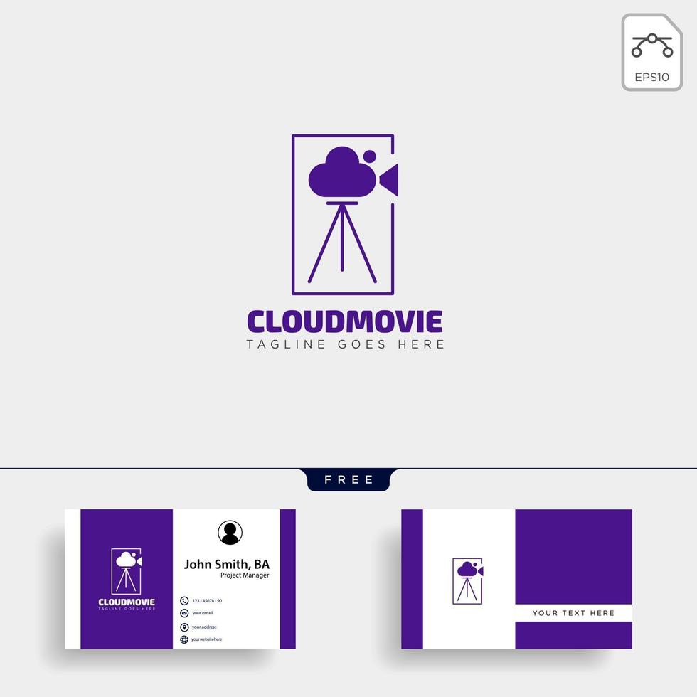 modèle de logo simple d'insigne de film vidéo en nuage avec fichier vectoriel d'illustration vectorielle de couleur noire