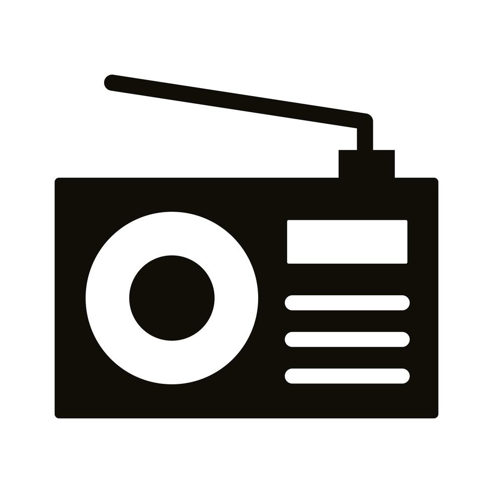 icône de style de silhouette de lecteur de musique radio vecteur