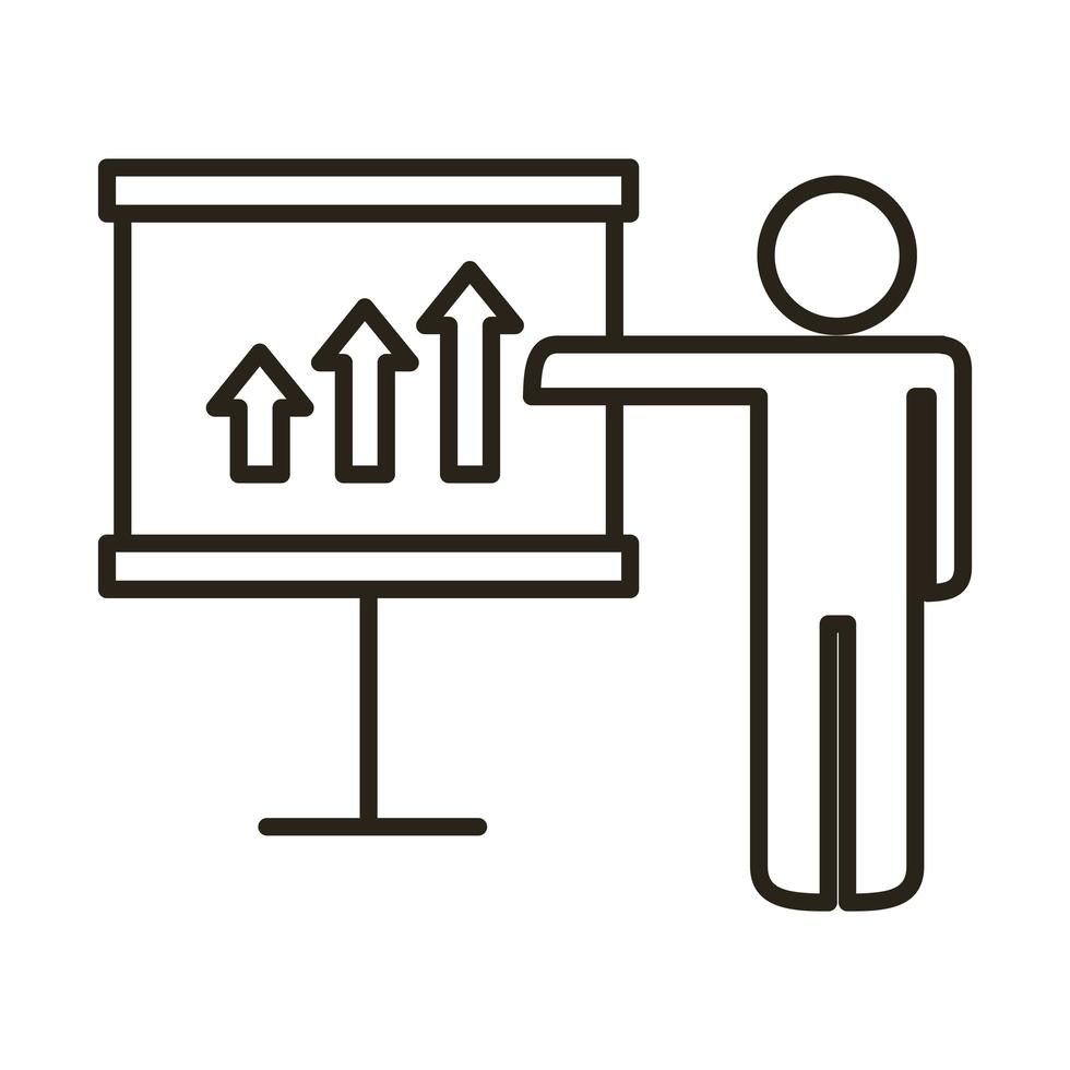 figure d'homme d'affaires avec des statistiques dans l'icône de style de ligne en carton vecteur