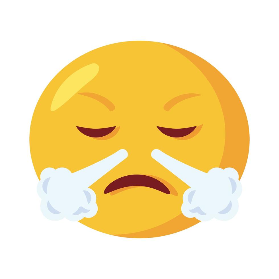 Emoji en colère face à la fumée sortant de son icône de style plat nez vecteur