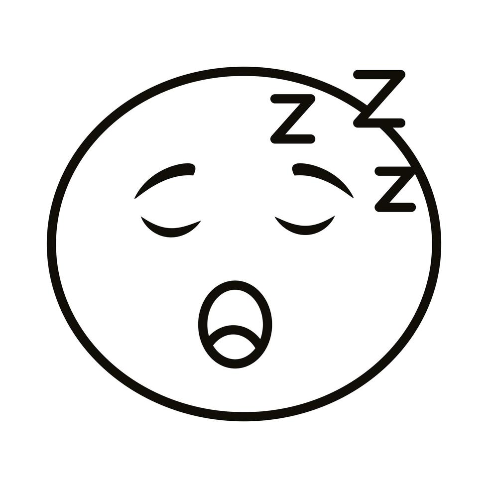 icône de style de ligne classique visage emoji endormi vecteur