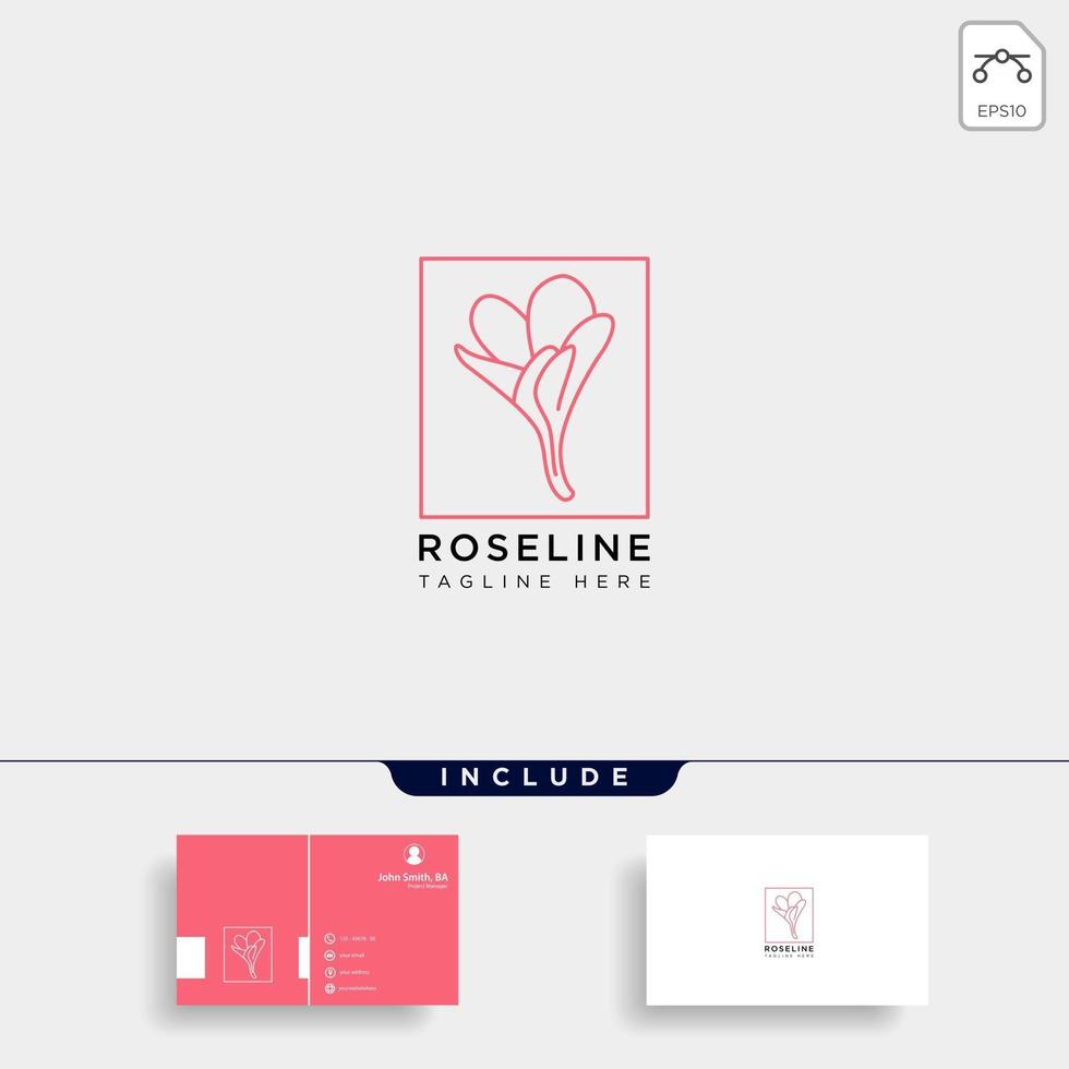 modèle de logo simple premium fleur ligne florale beauté avec carte de visite vecteur