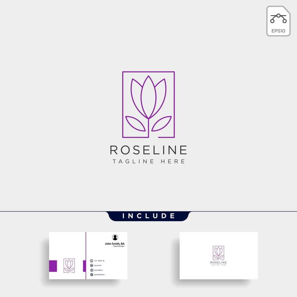 modèle de logo simple premium fleur ligne florale beauté avec carte de visite vecteur