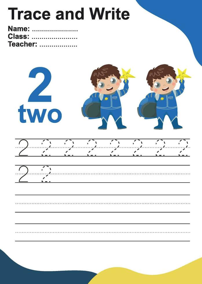 tracer et écrire le numéro pour les enfants. exercice pour que les enfants reconnaissent le nombre. feuille de travail pédagogique pour le préscolaire. fichier vectoriel. vecteur