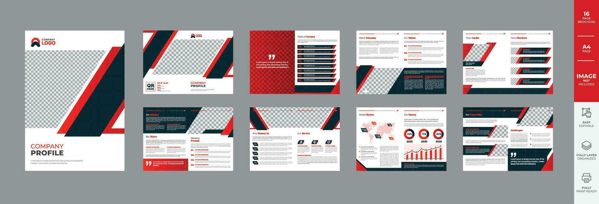 entreprise profil ou annuel rapport ou affaires proposition brochure conception avec rouge moderne formes vecteur