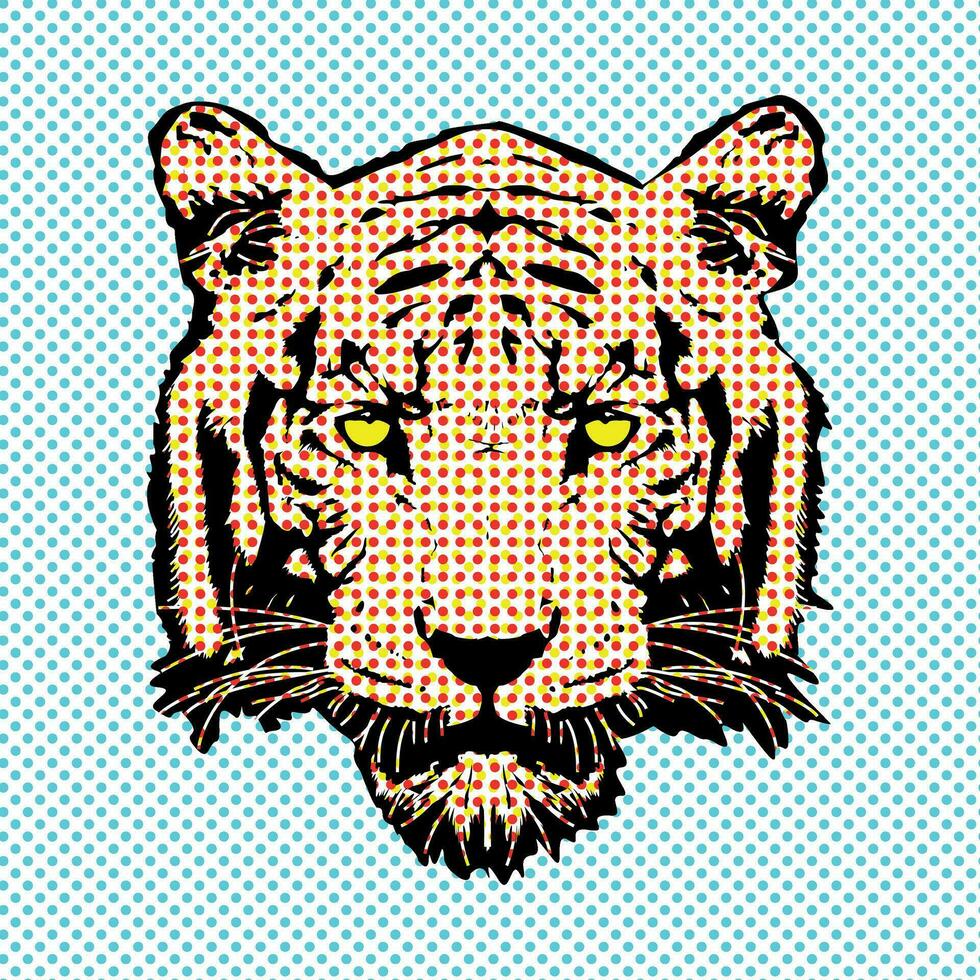 pop art style tigre tête T-shirt conception. modèle sans couture vecteur tête tigre