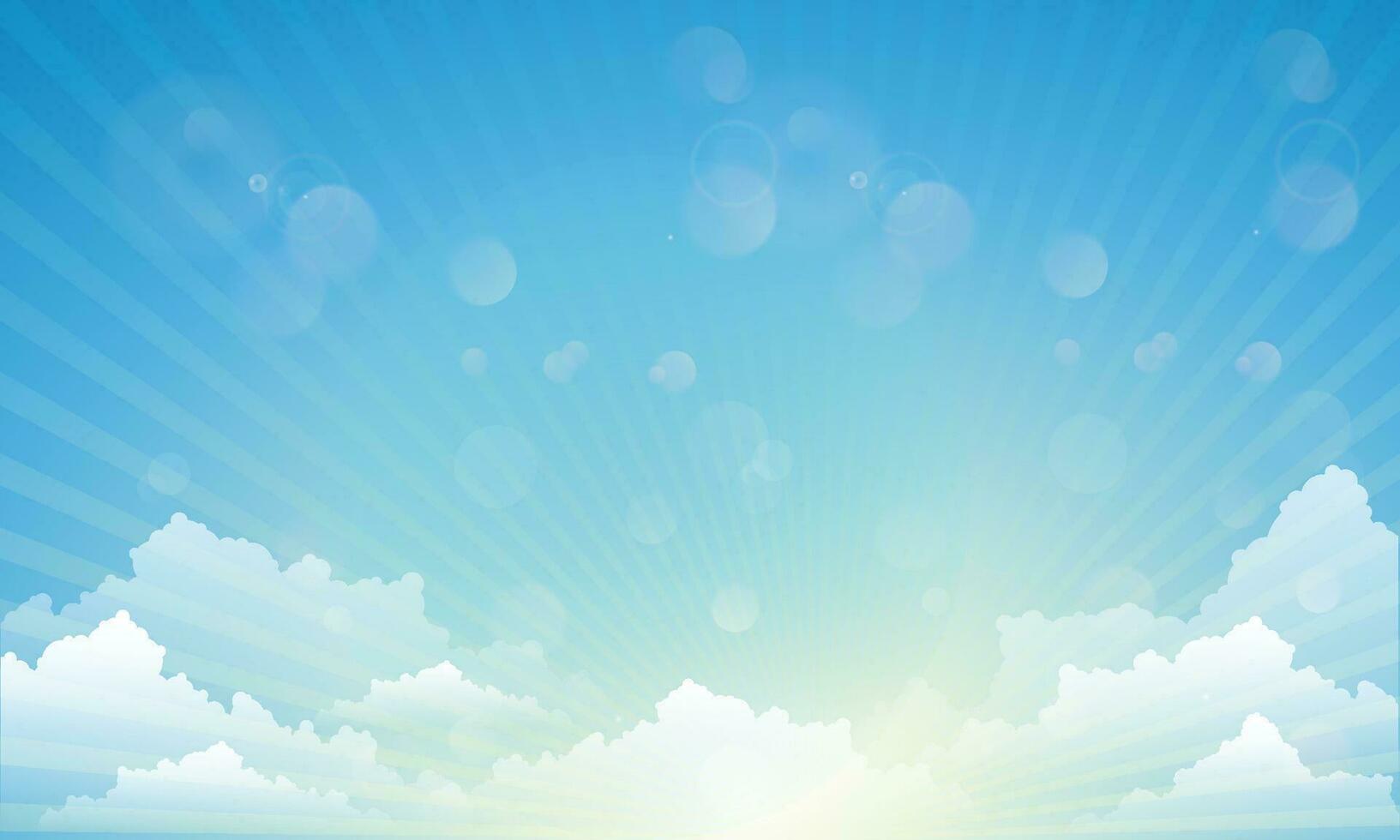 vecteur Soleil lentille éclater avec des nuages sur bleu ciel Contexte