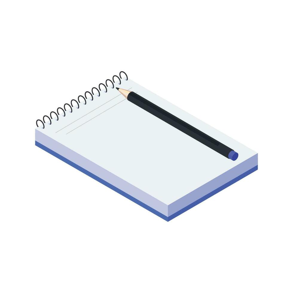 vecteur plat isométrique illustration de Vide carnet avec une crayon au-dessus de.