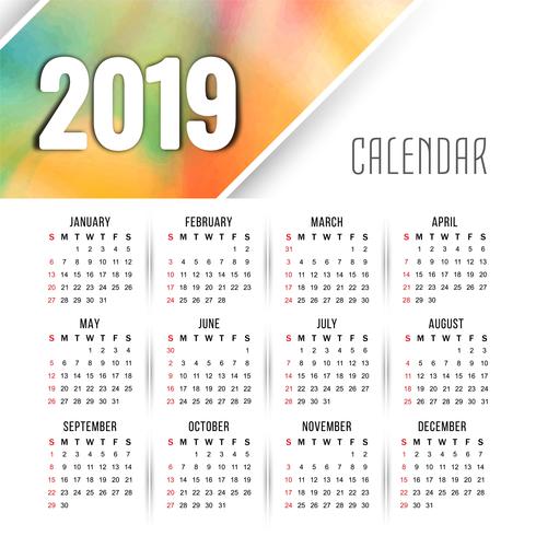 Conception de calendrier coloré abstrait Nouvel An 2019 vecteur