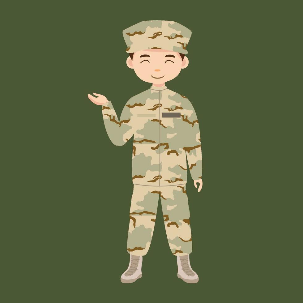 militaire infanterie. dessin animé soldat isolé dessin. vecteur art de armée combat force. homme dans uniforme Aller à guerre. patriotique soldat combat pour liberté. infanterie héros vétéran.