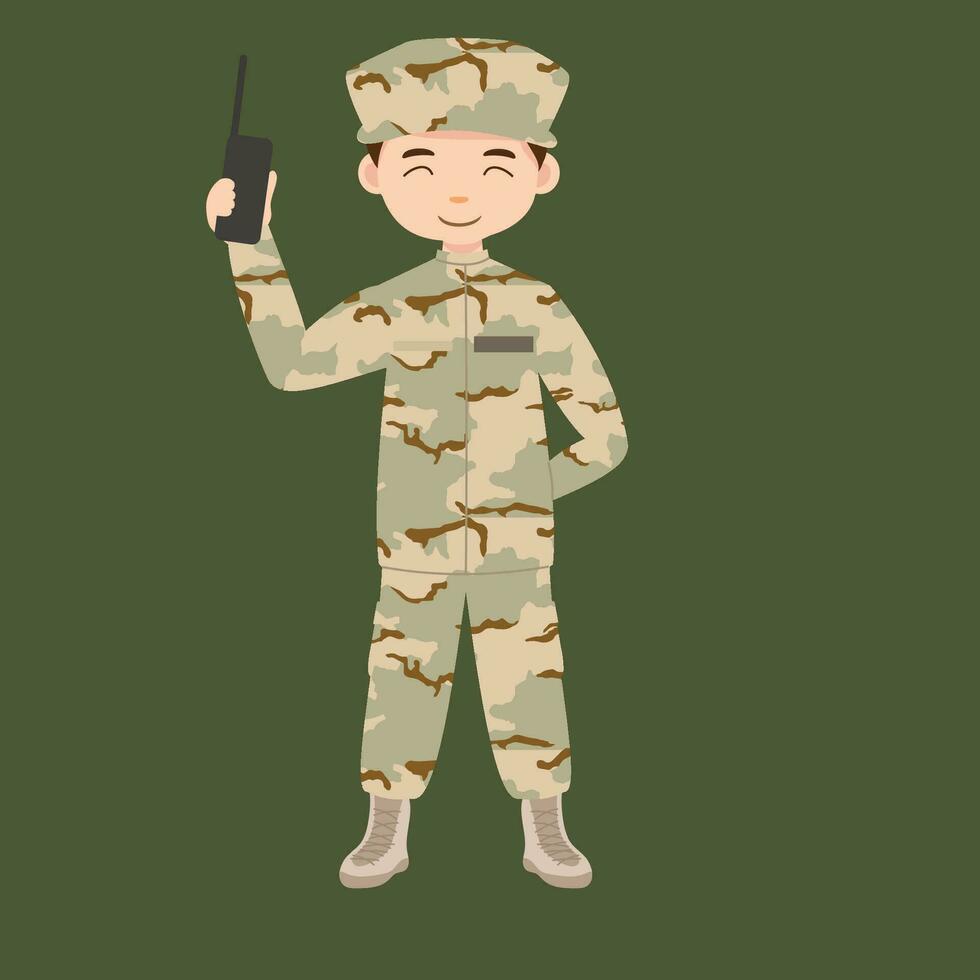 militaire infanterie. dessin animé soldat isolé dessin. vecteur art de armée combat force. homme dans uniforme Aller à guerre. patriotique soldat combat pour liberté. infanterie héros vétéran.