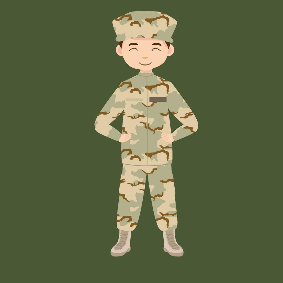 militaire infanterie. dessin animé soldat isolé dessin. vecteur art de armée combat force. homme dans uniforme Aller à guerre. patriotique soldat combat pour liberté. infanterie héros vétéran.