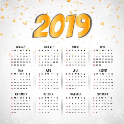 Abstrait élégant calendrier de la nouvelle année 2019 vecteur