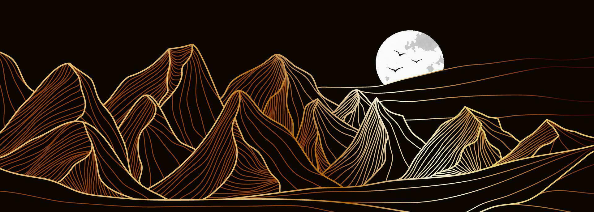 d'or Montagne ligne art illustration. abstrait Montagne contemporain esthétique arrière-plans paysages. utilisation pour impression art, affiche, couverture, bannière vecteur