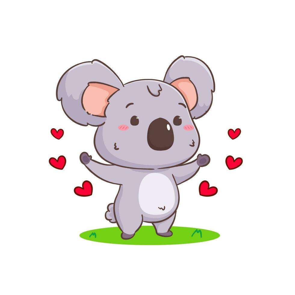 mignonne content koala ours dessin animé personnage partage l'amour. adorable kawaii animal vecteur illustration. isolé blanc Contexte.