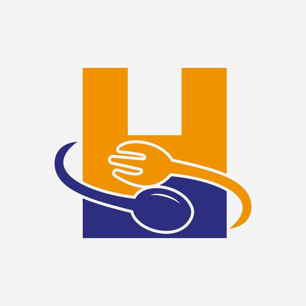 lettre h restaurant logo combiné avec fourchette et cuillère icône vecteur