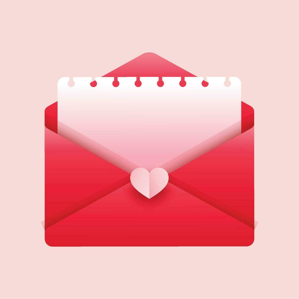 vecteur salutation carte pour la Saint-Valentin journée. ouvert enveloppe avec carte et cœur