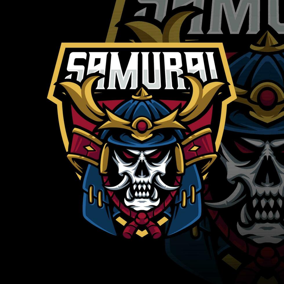 samouraï crâne tête logo conception pour mascotte sport ou esport jeu équipe vecteur
