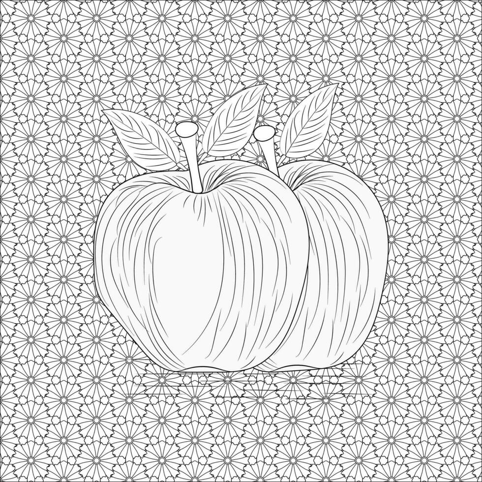 Pomme fruit coloration page avec fleur modèle vecteur