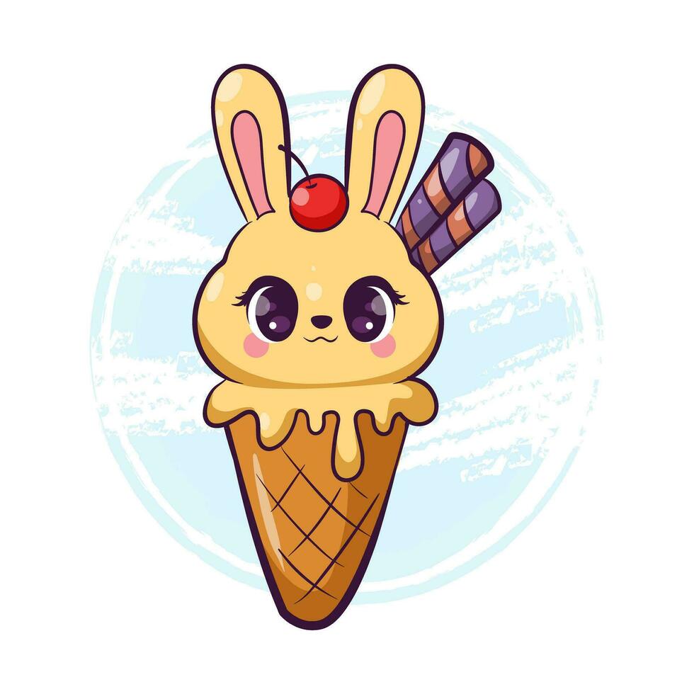 kawaii nourriture la glace crème lapin dessin animé main tiré style vecteur