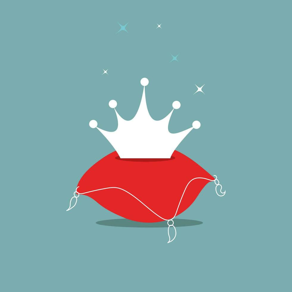 dessin animé symbole de une couronne sur une Royal rouge oreiller. trône isolé icône pour roi, prince, Princesse ou reine.vecteur illustration sur une vert Contexte. vecteur