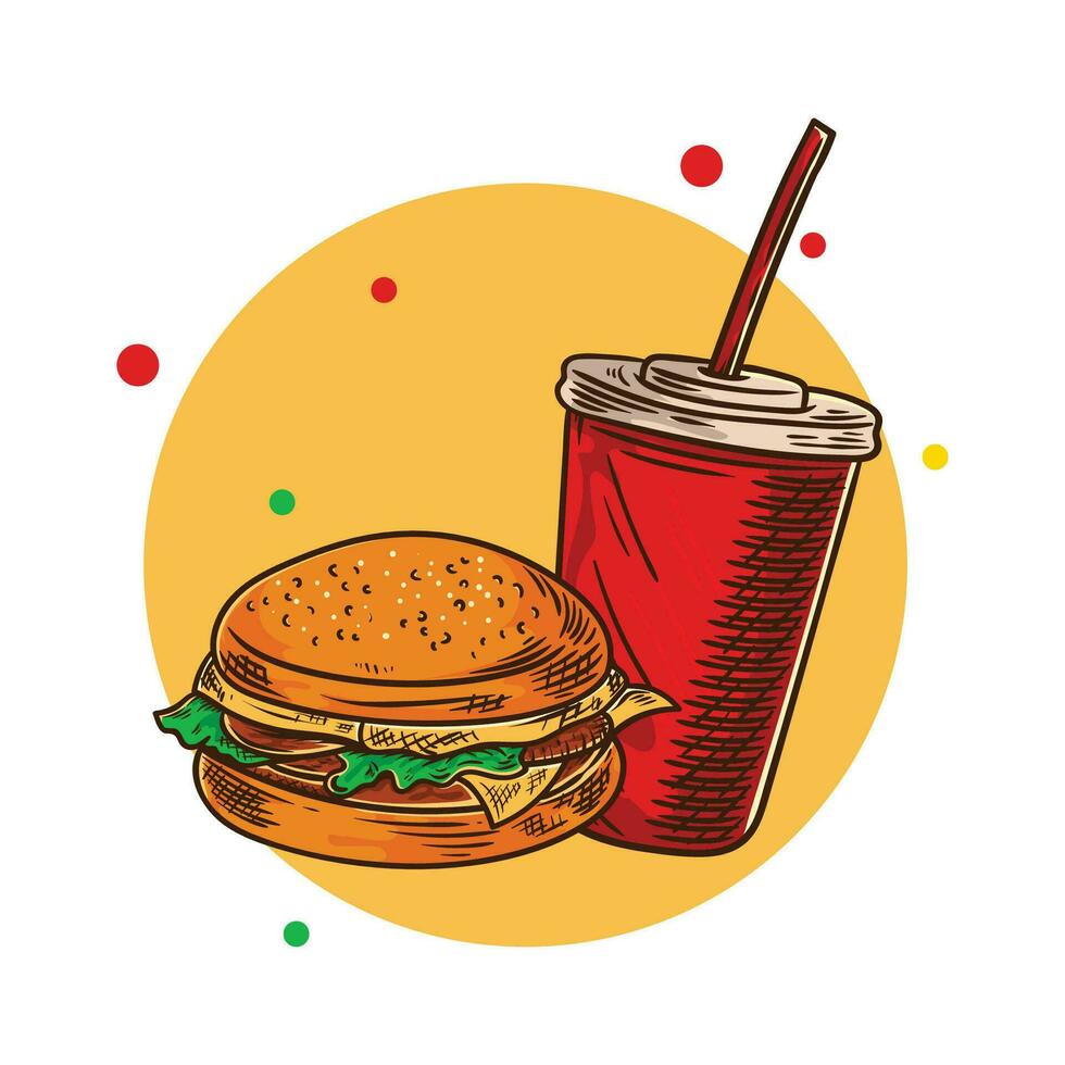 Burger avec boisson du Coca rouge vecteur illustration