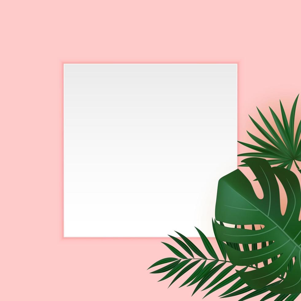 fond tropical de feuille de palmier vert et or réaliste naturel avec cadre blanc vierge. illustration vectorielle eps10 vecteur